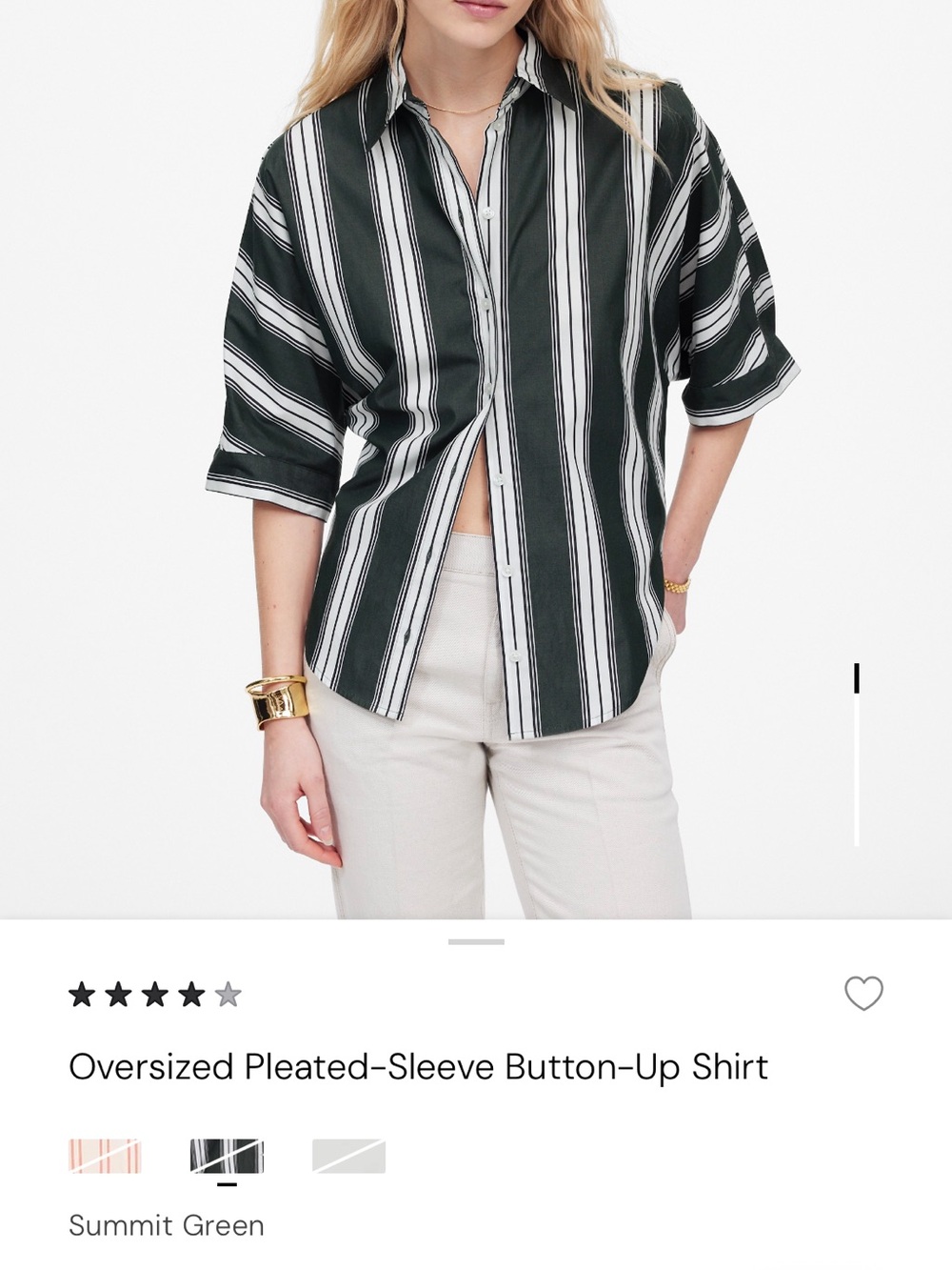 Madewell Summit Green and White Striped Oversized Button-Down Shirt